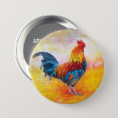 Colorful Rooster Digital Artwork Painting Button (Front & Back)