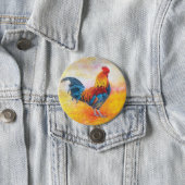 Colorful Rooster Digital Artwork Painting Button (In Situ)