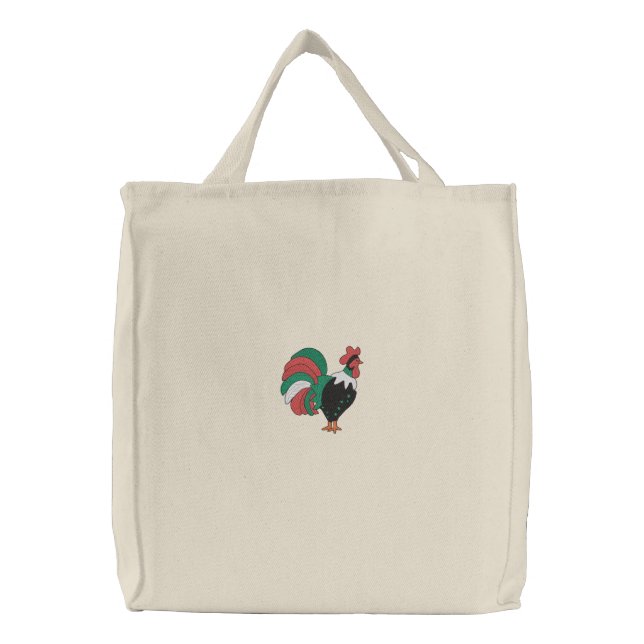 Colorful Rooster Embroidered Tote (Front)