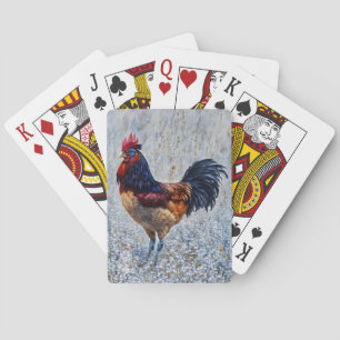 Colorful Rooster Farm Art Playing Cards