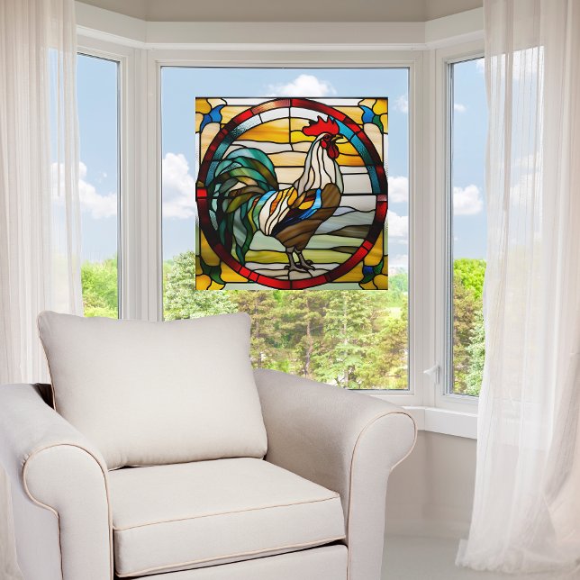 Colorful Rooster Faux Stained Glass Window Cling (Creator Uploaded)