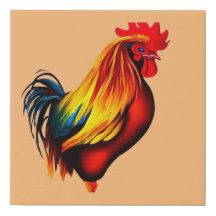 Colorful Rooster ~ Faux Wrapped Canvas Print