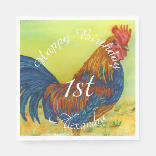 Colorful Rooster Happy Brthday Napkins