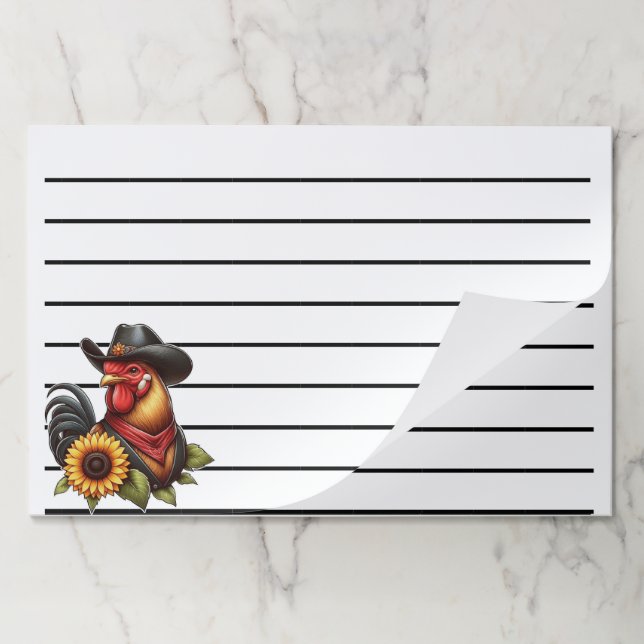 Colorful Rooster in Cowboy Hat with Sunflower  Paper Pad (Folded)