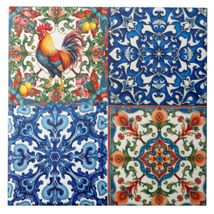 Colorful rooster,Mediterranean,mosaic,lemon, Ceramic Tile