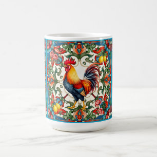 Colorful rooster,Mediterranean,mosaic,lemon, Coffee Mug