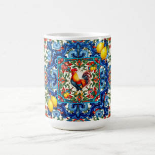 Colorful rooster,Mediterranean,mosaic,lemon, Coffee Mug