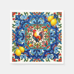 Colorful rooster,Mediterranean,mosaic,lemon, Napkins