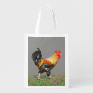 Colorful Rooster Painting Reusable Grocery Bag