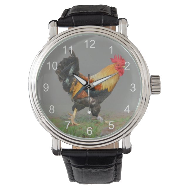 Colorful Rooster Painting Watch (Front)