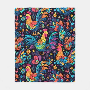 Colorful Rooster pattern Fleece Blanket