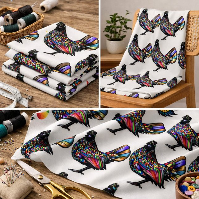 Colorful Rooster Pattern Rainbow Farmhouse Chicken Fabric (Creator Uploaded)