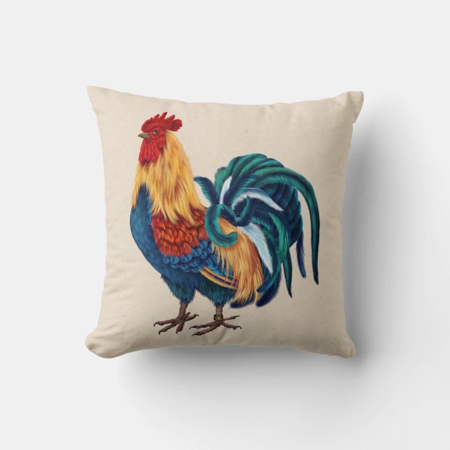 Colorful Rooster Pillow (Front)
