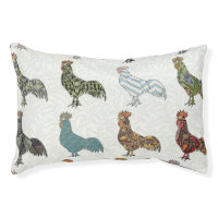 Colorful Rooster Retro Pattern Pet Bed