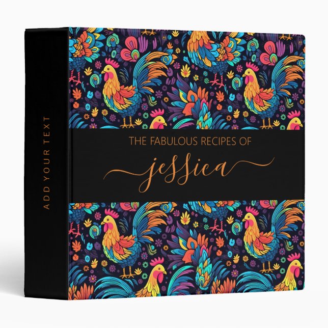 Colorful rooster script name recipe Binder (Front/Spine)