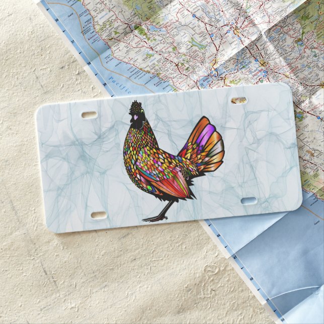 Colorful Rooster Smokey Background Texture License Plate (In Situ)