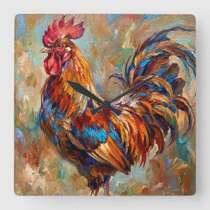 Colorful Rooster Square Wall Clock