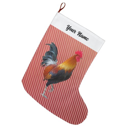 Colorful Rooster Striped Christmas Stocking