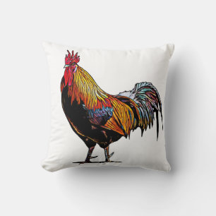 Colorful Rooster Throw Pillow