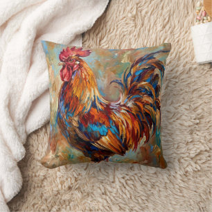 Colorful Rooster Throw Pillow