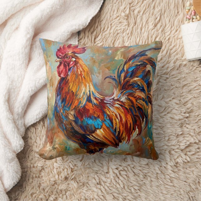 Colorful Rooster Throw Pillow (Blanket)