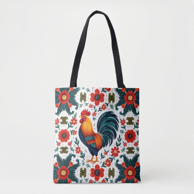 Colorful rooster tote bag (Front)