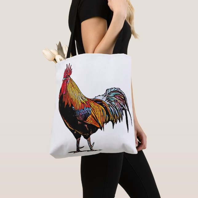 Colorful Rooster Tote Bag (Close Up)