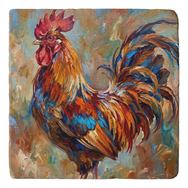 Colorful Rooster Trivet (Front)