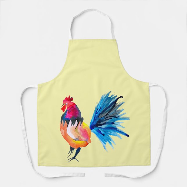 Colorful rooster watercolor animal apron (Front)