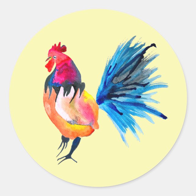 Colorful rooster watercolor animal classic round sticker (Front)