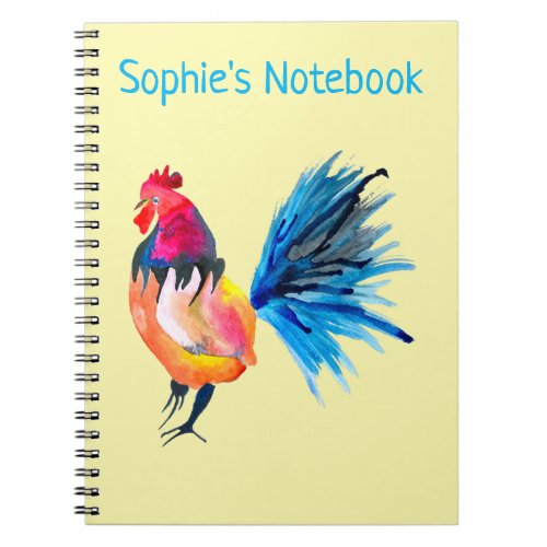 Colorful rooster watercolor animal notebook