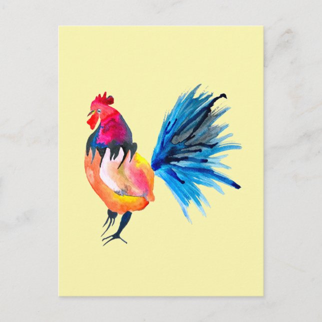 Colorful rooster watercolor animal postcard (Front)
