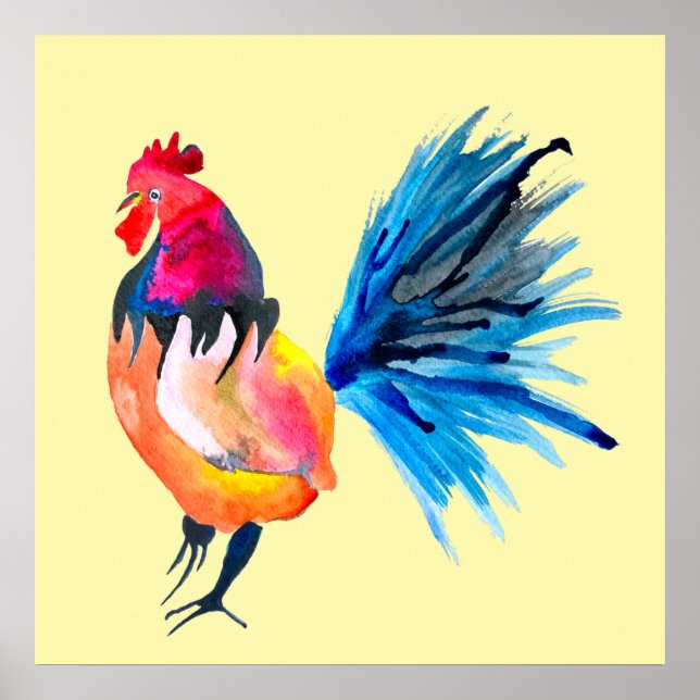 Colorful rooster watercolor animal poster (Front)