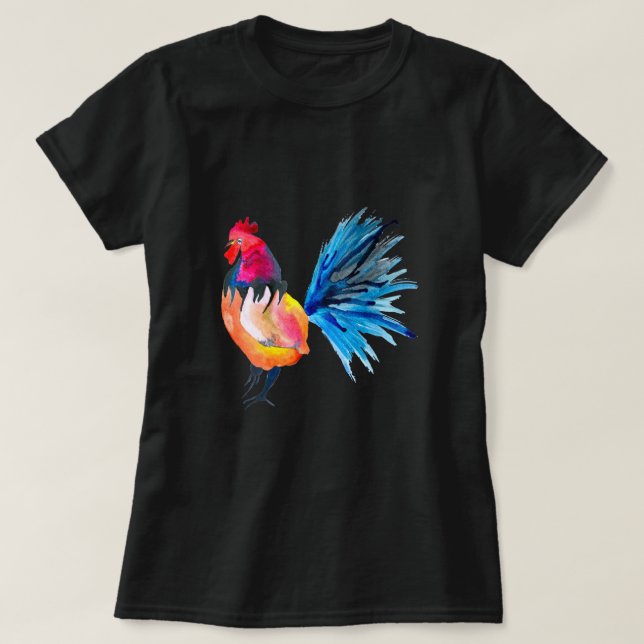 Colorful rooster watercolor animal T-Shirt (Design Front)