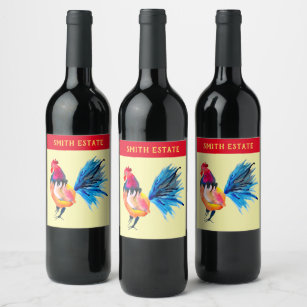 Roosters Wine & Champagne Labels | Zazzle