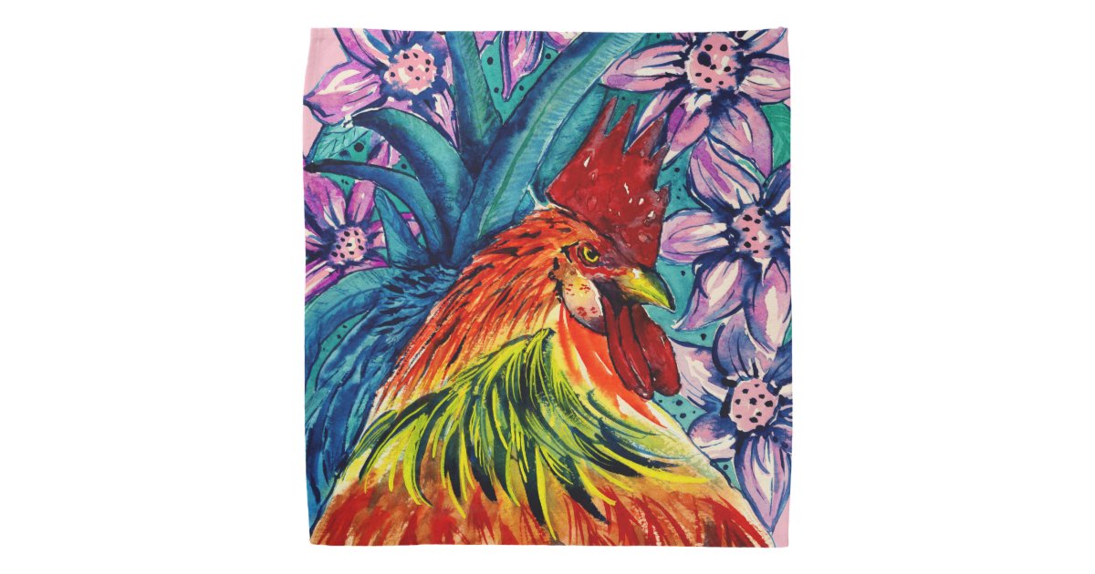 Colorful Rooster Watercolour Bandana Zazzle Com