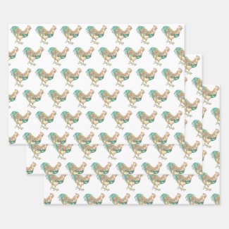 Colorful Rooster Wrapping Paper Sheets