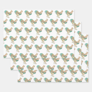 Colorful Rooster Wrapping Paper Sheets