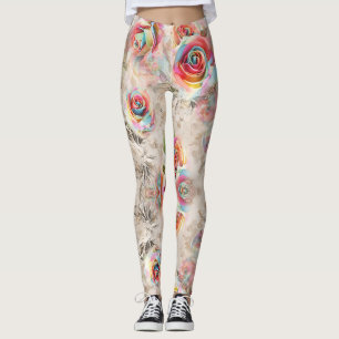 Colorful rose and floral pattern leggings