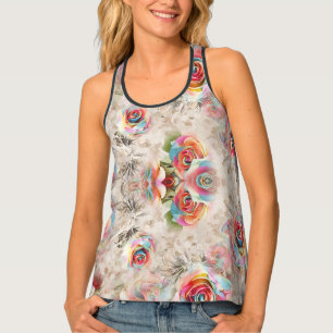 Colorful rose and floral pattern tank top