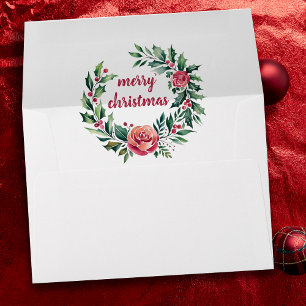 Colorful Rose and Holly Christmas Wreath Envelope
