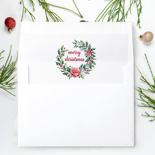 Colorful Rose and Holly Christmas Wreath Envelope Liner