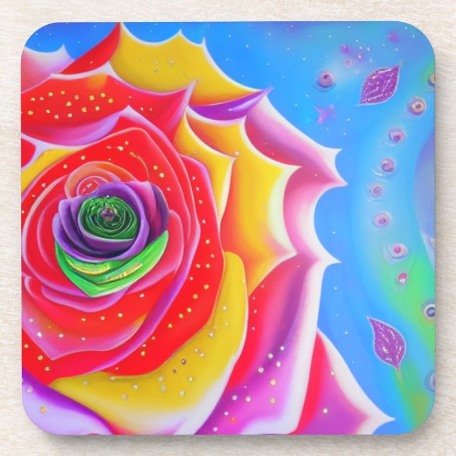Colorful Rose Beverage Coaster (Front)