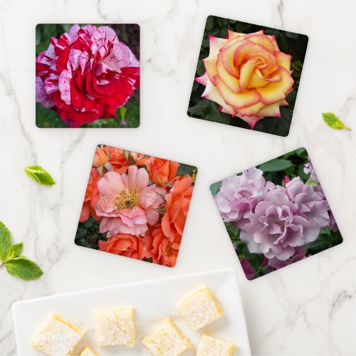 Colorful Rose Blooms Floral Coaster Set