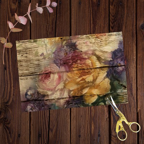 Colorful Rose Bouquet Painted on Rustic Wood Tissue Paper