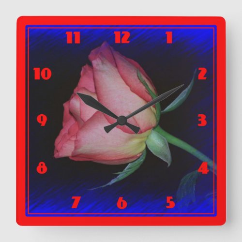 Colorful Rose closeup Square Wall Clock