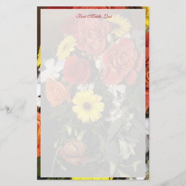Colorful Rose Daisy Floral Bouquet Custom Stationery (Front)