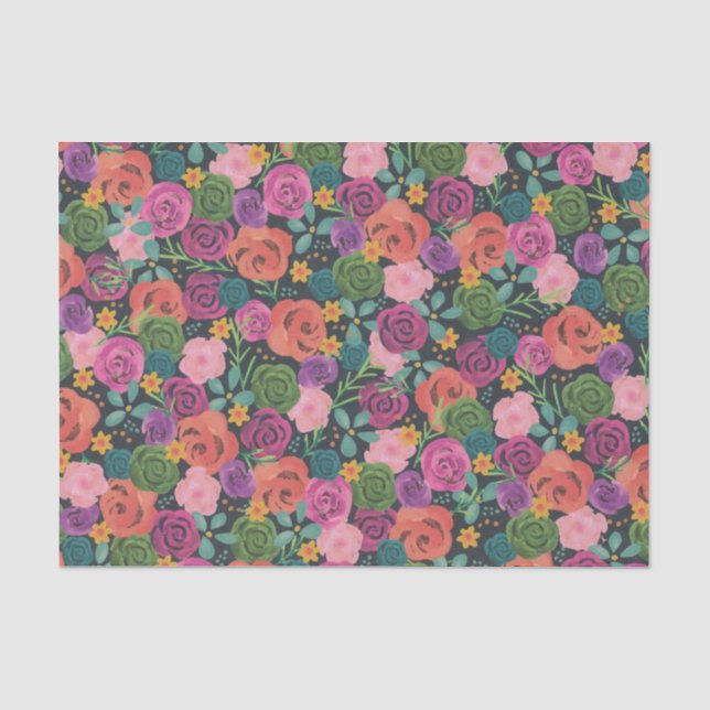 Colorful Rose Floral Flower collage Tissue Paper (Front)
