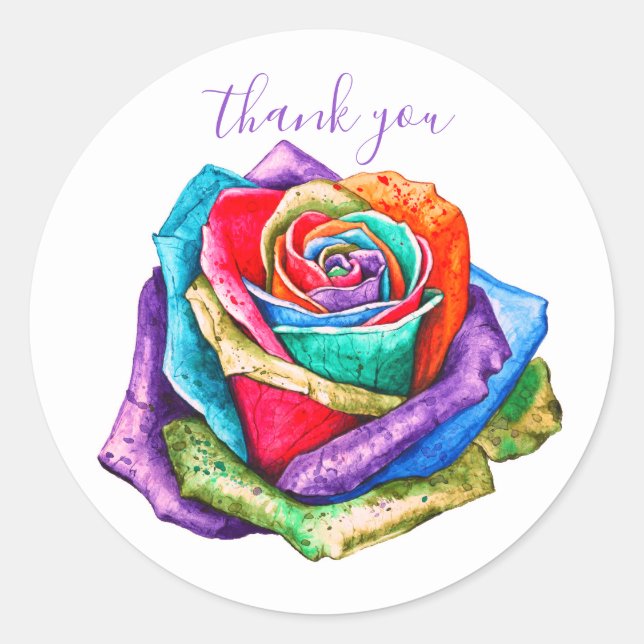Colorful Rose Floral Thank You Sticker (Front)