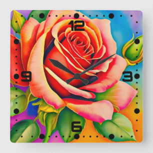 Colorful Rose Flower Digital Painting-47566 Square Wall Clock